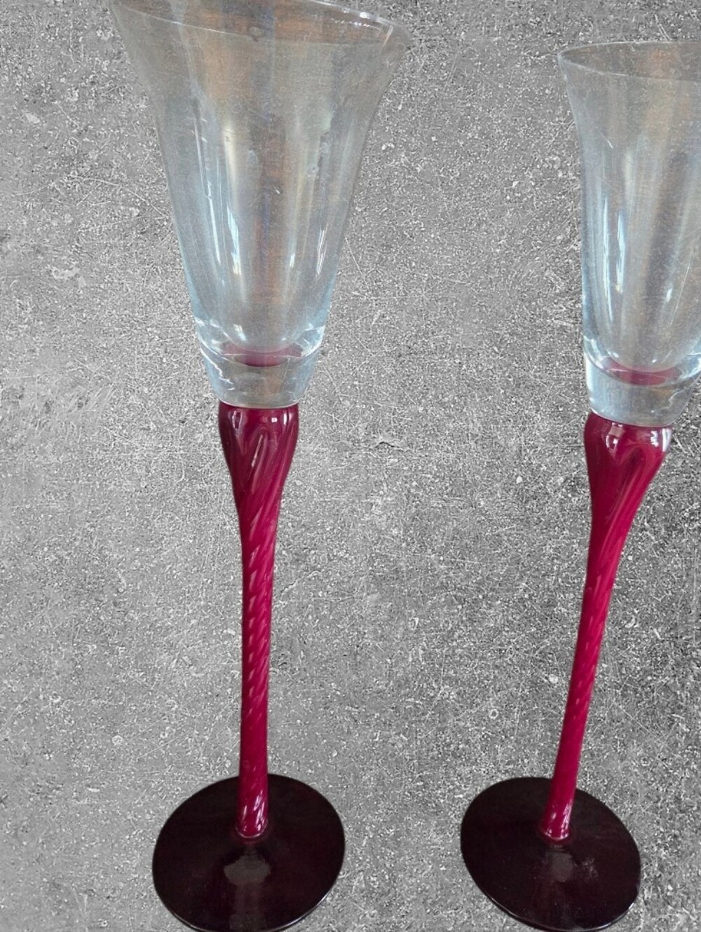 Four Ruby Red Long Stem Glass Candle Holders